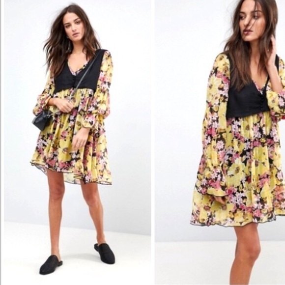 Free People Alice Vested Black Combo Floral Dress - Picture 2 of 10